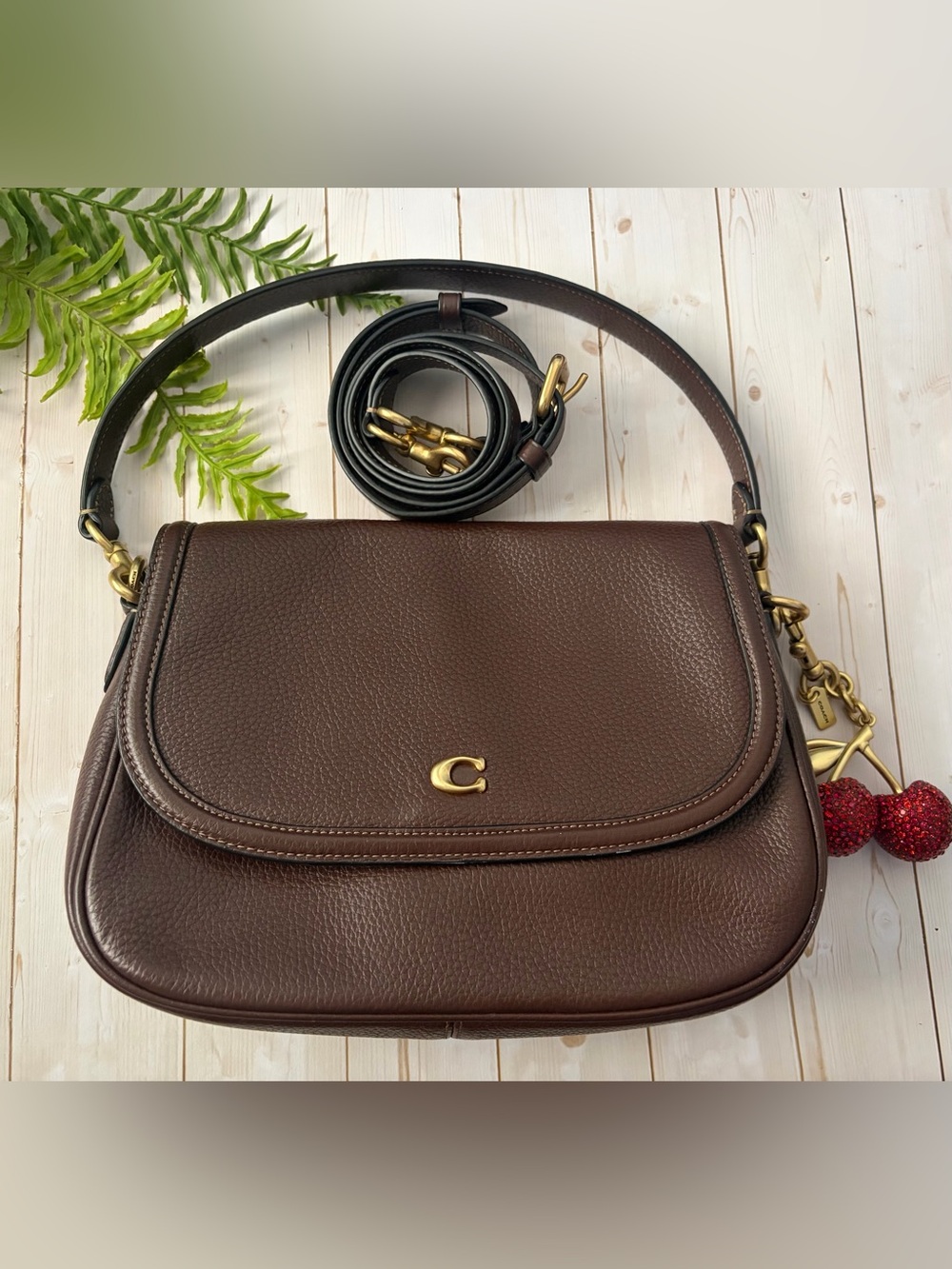 Coach Dark Brown Pebbled Leather Shoulder Bag